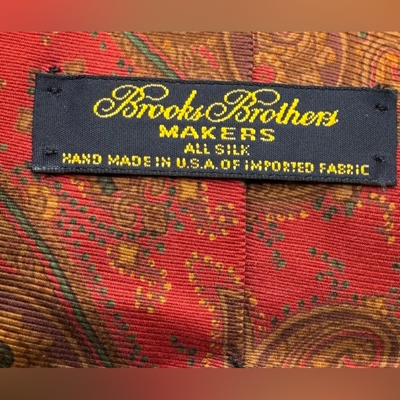Brooks Brothers Makers Men's Silk Necktie Designer Floral Paisley Red/Gold USA - Picture 4 of 4